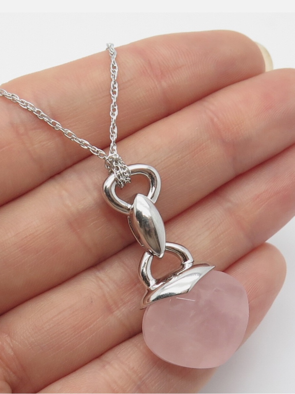 925 Sterling Silver ELLE Rose Quartz Prince-of-Wales Chain Necklace 16"